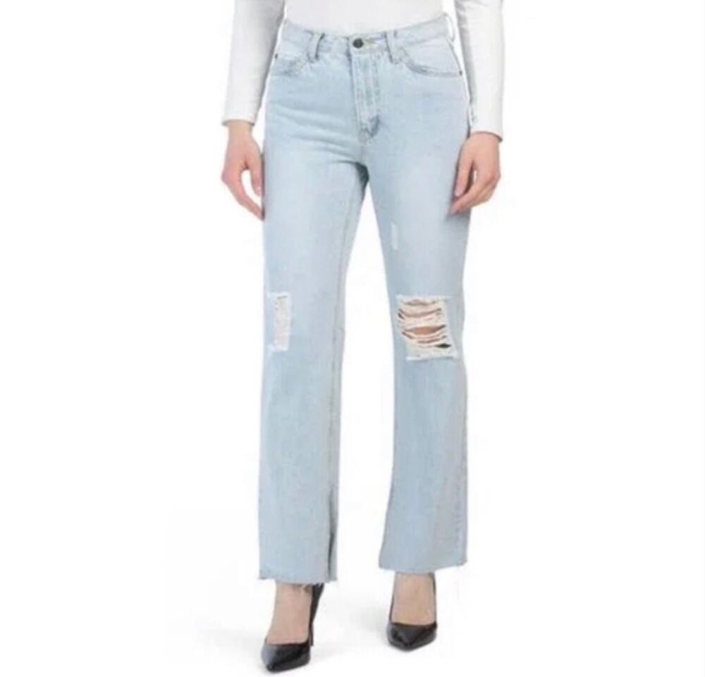 Avec Les Filles Jeans Distressed Split Ankle High Rise Light Wash Size 30